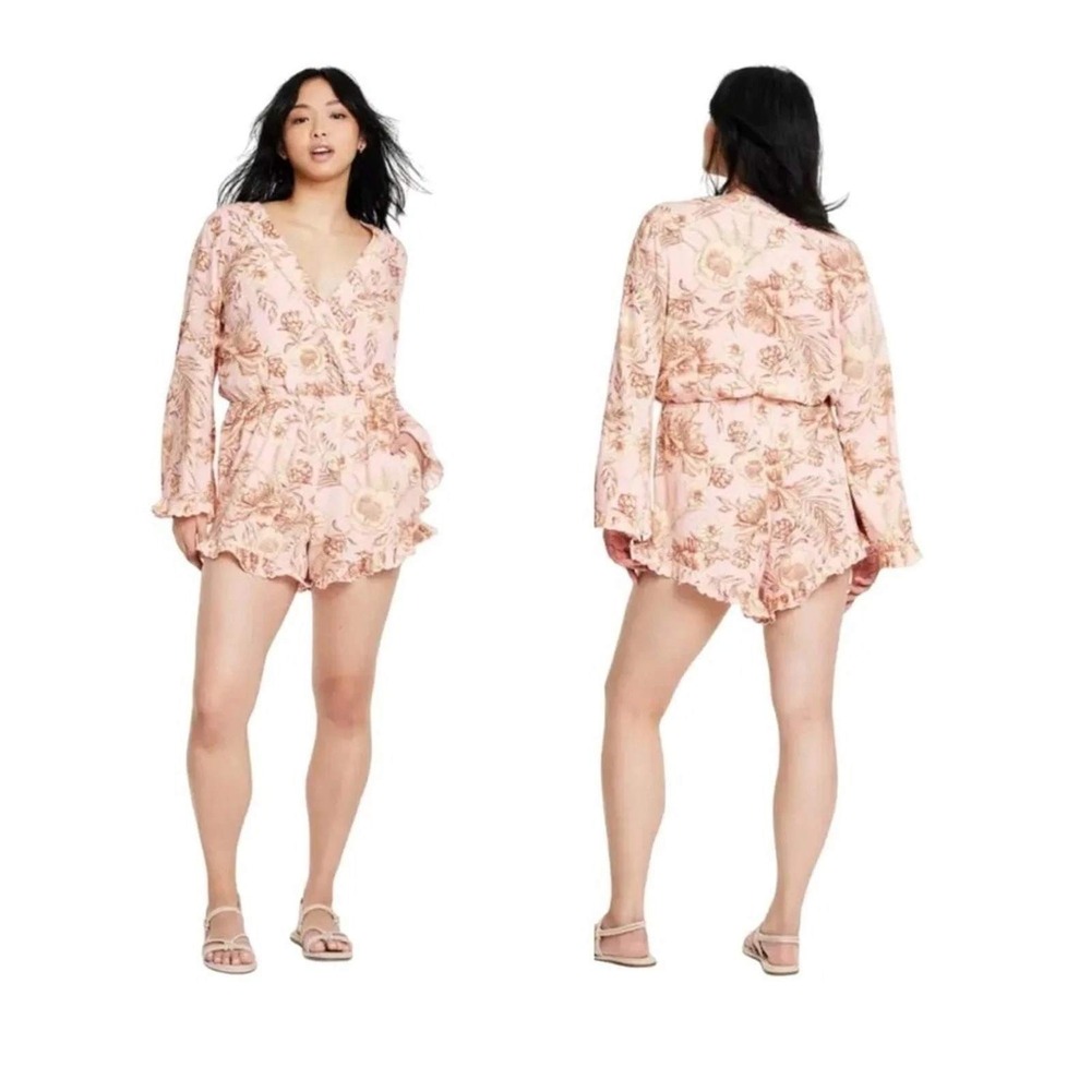 Agua Bendita Target Ruffle Romper Pink Floral NWT 2X Long Sleeve Pastel Cottage